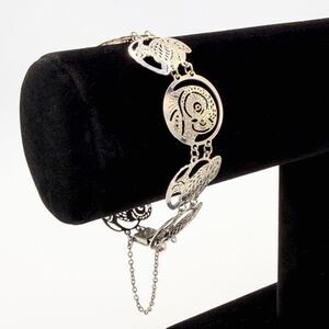 Wild Bryde Owl Link Bracelet Silver Tone 7" Articulated Bird Nature Jewelry